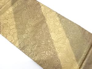 リサイクル　斜め縞に草花模様織り出し全通袋帯